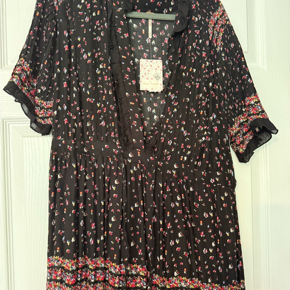 Free People Black Dress with Red Floral Pattern